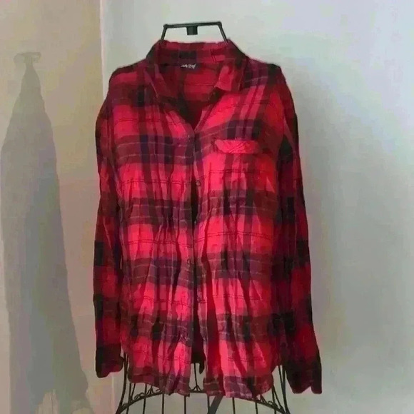 Lycky brand plaid Flannel Shirt Button Front Long Sleeve Womens size s - Picture 2 of 6